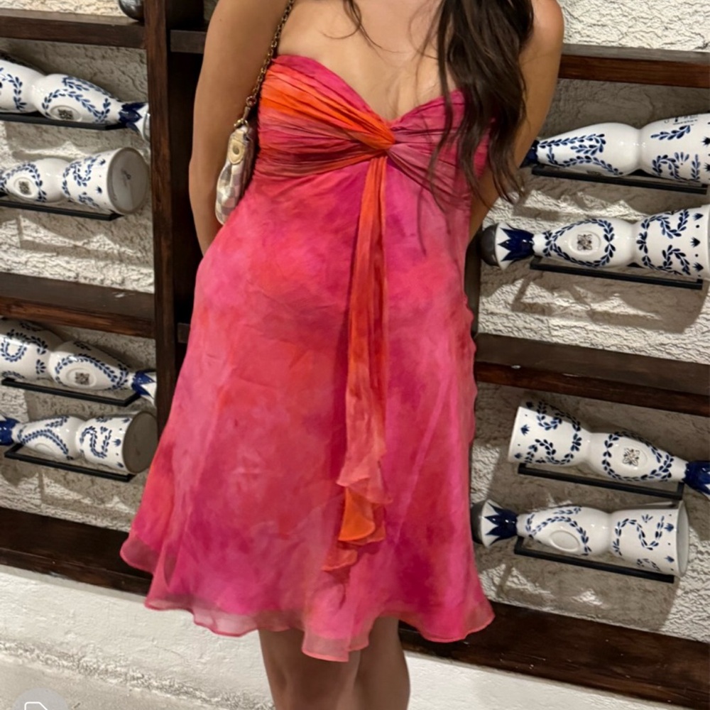 Source Unknown Pink and Orange Midi Dress